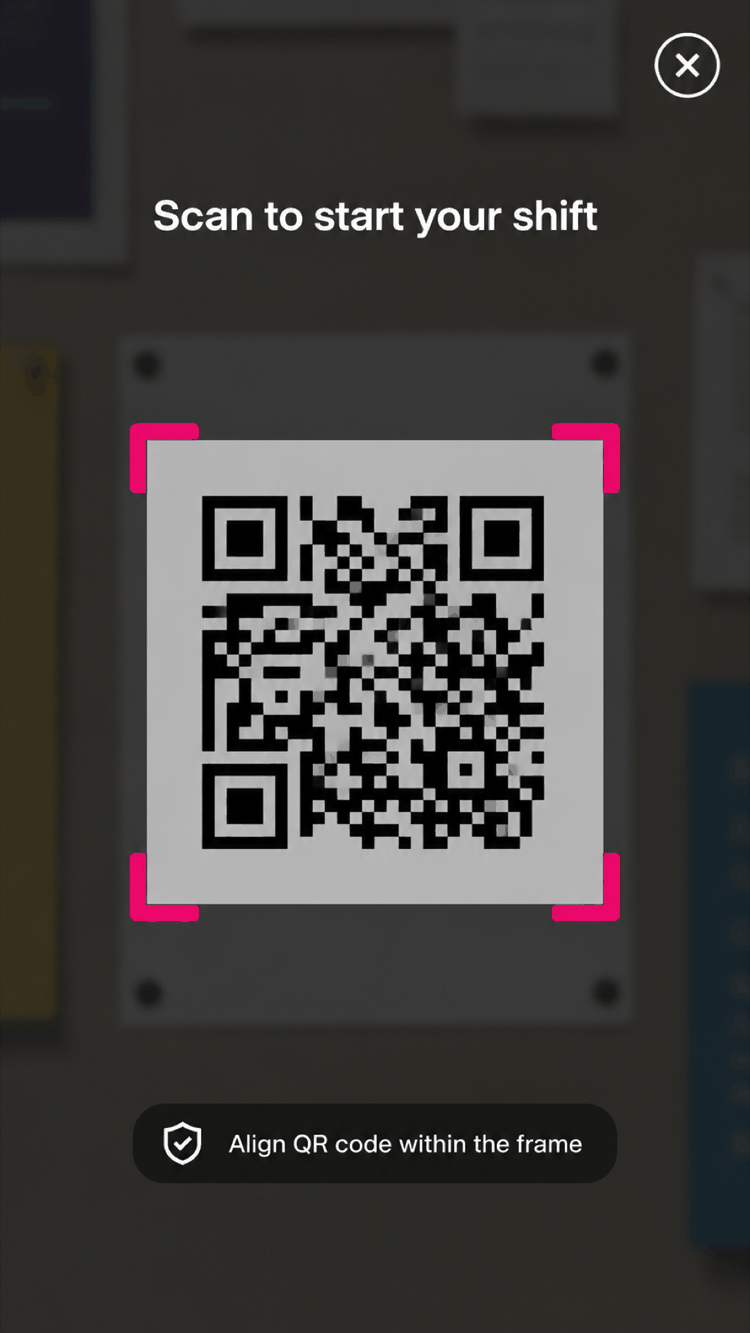 Scanning a site QR code to start a shift