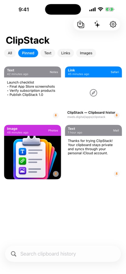 Pinned clips on iPhone