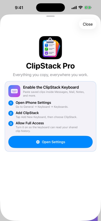 Setting up the ClipStack keyboard on iPhone