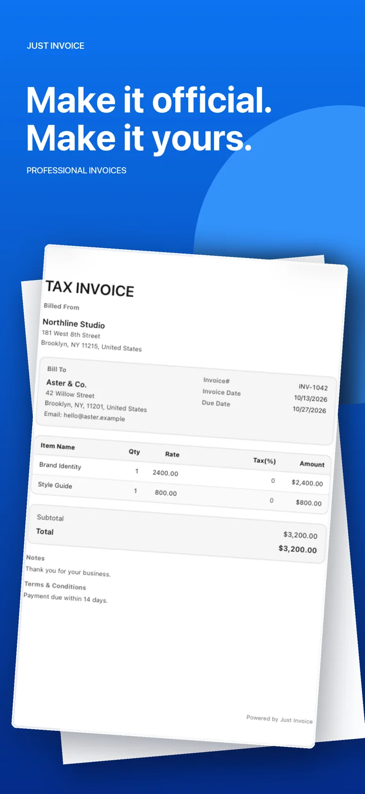 A finished tax invoice as a PDF