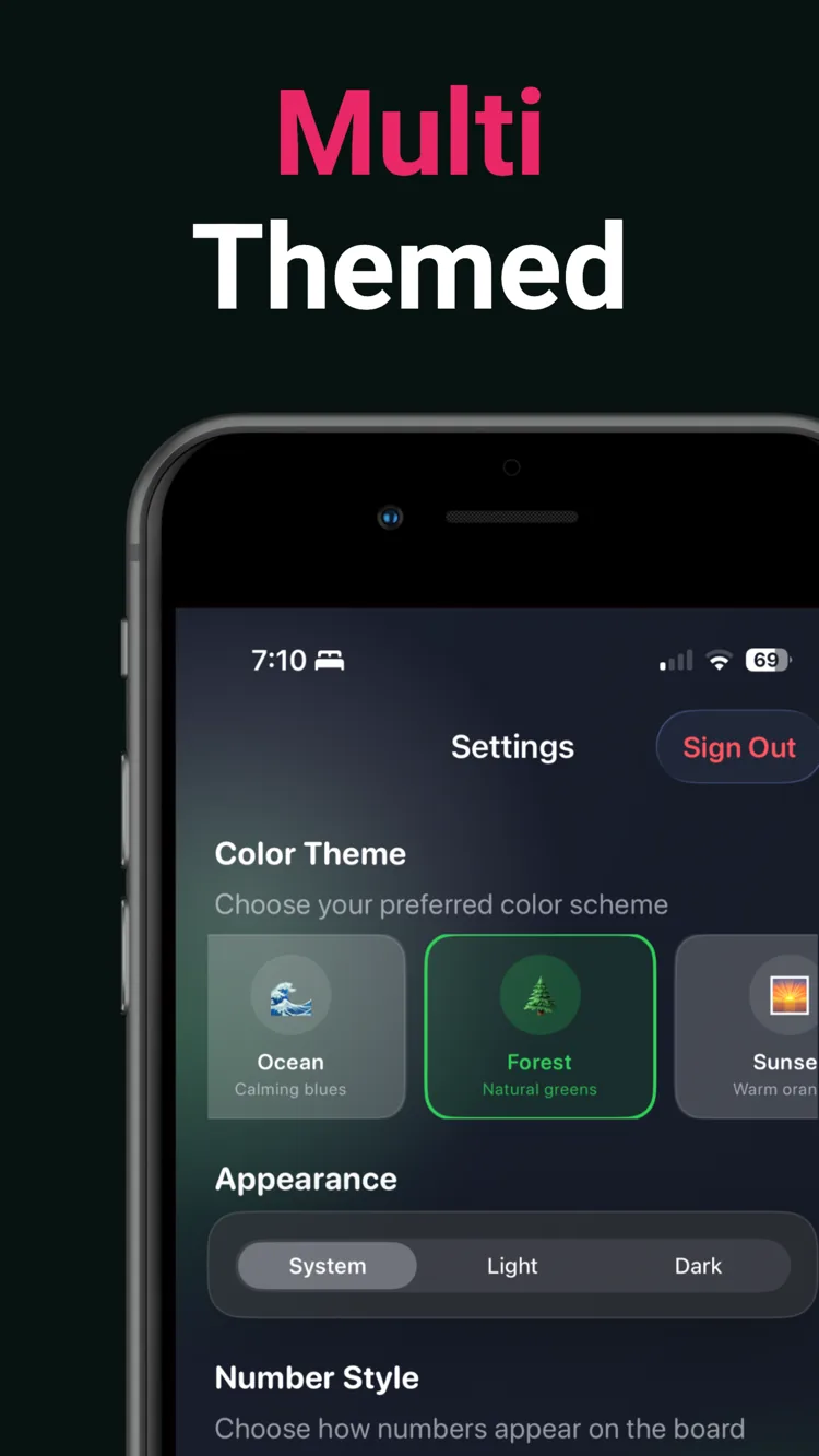 Colour themes and appearance settings