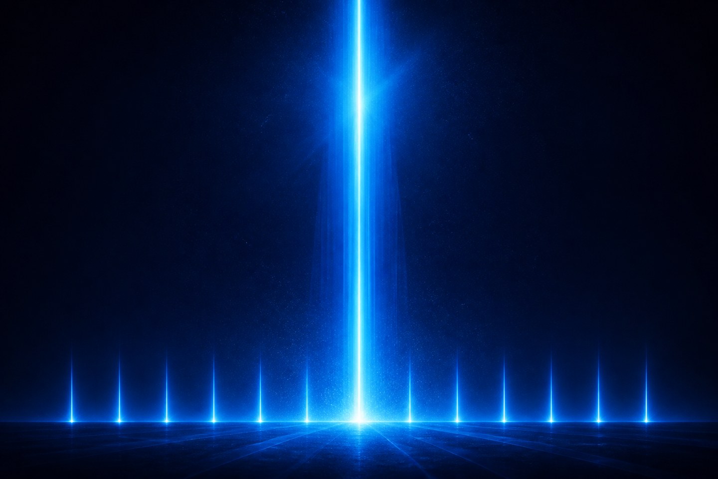 Eleven columns of light rising from a dark plain — ten short and even, and one blazing far higher than all the rest.