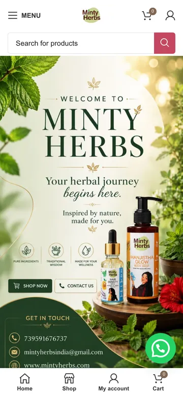 The Minty Herbs homepage, on a phone