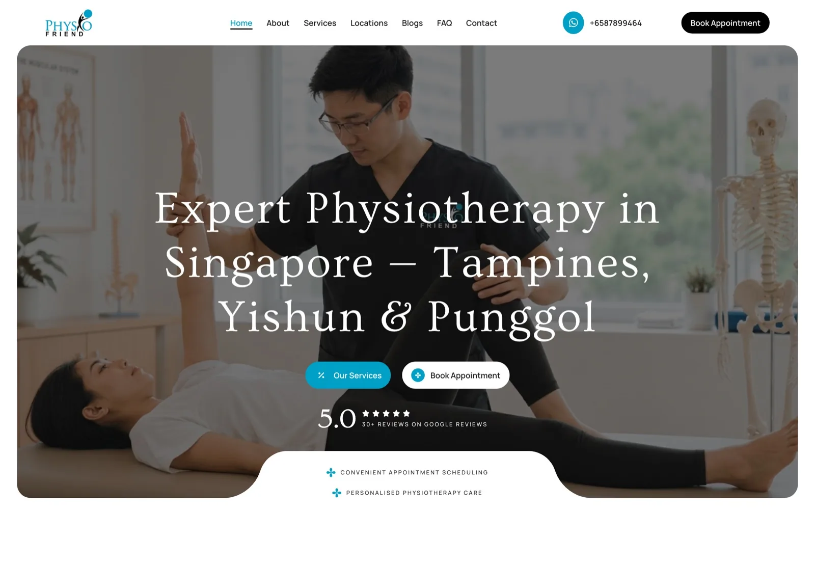 The redesigned Physio Friend homepage