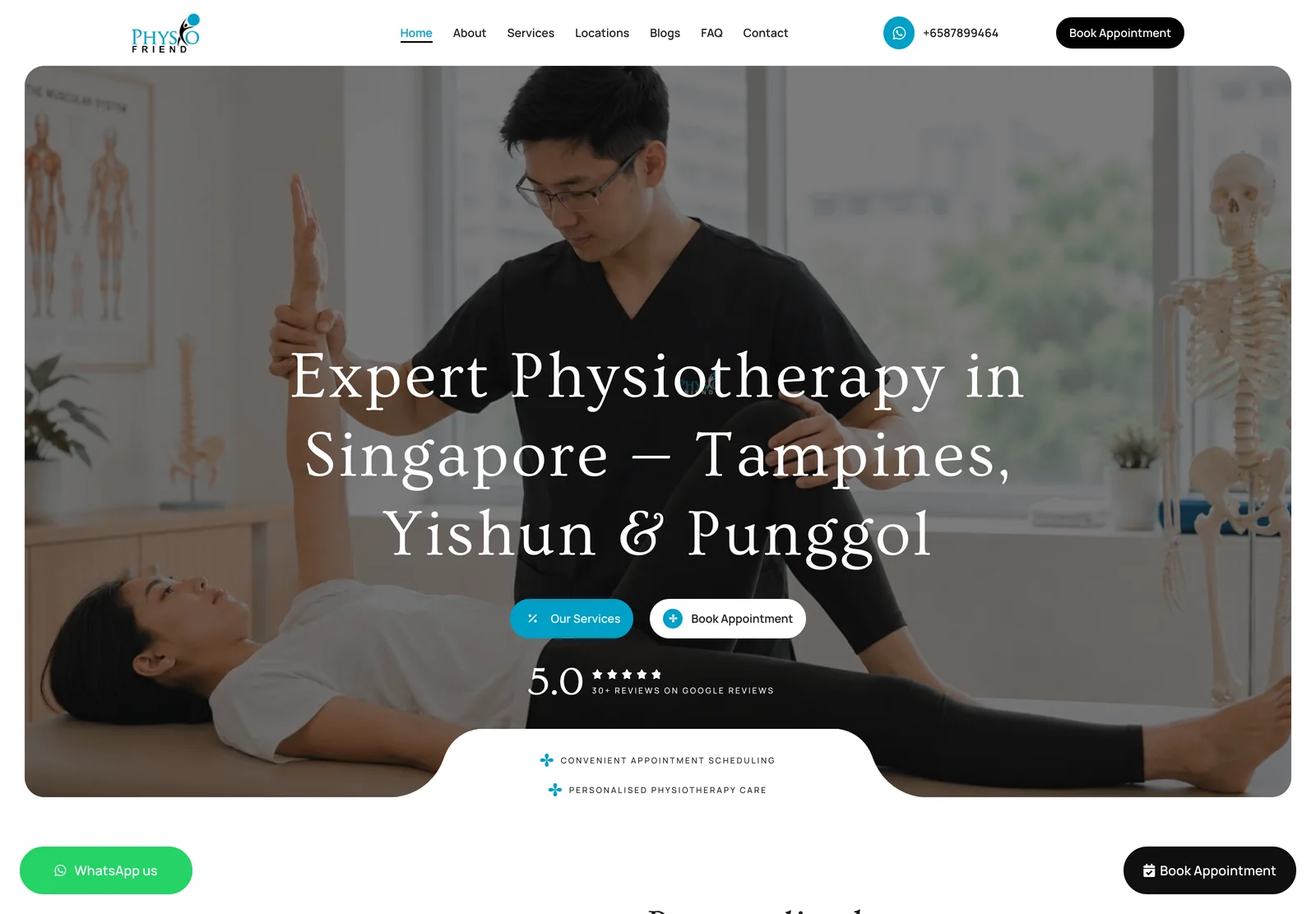 The redesigned Physio Friend homepage