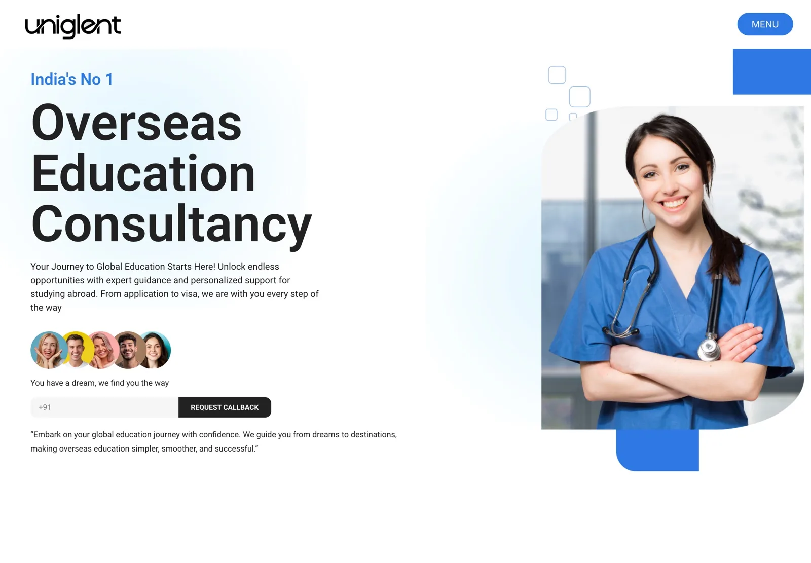 The Uniglent homepage MW Digital Solutions built