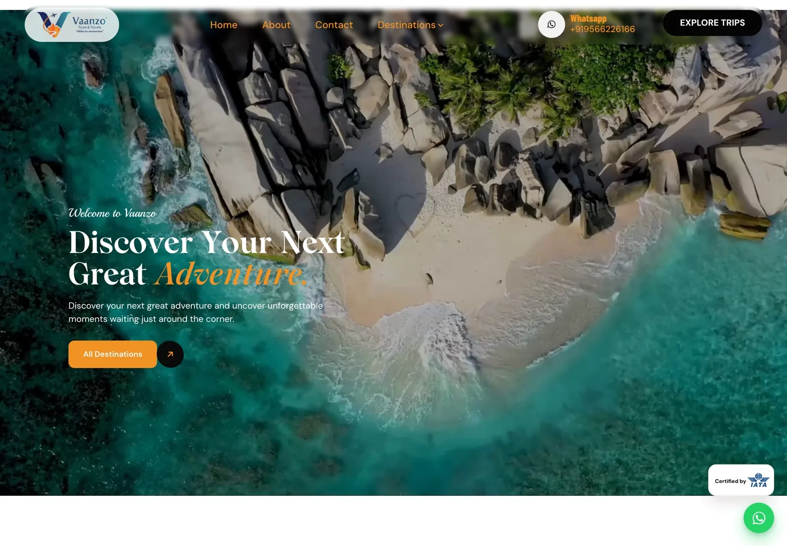 The Vaanzo Tours and Travels homepage MW Digital Solutions built
